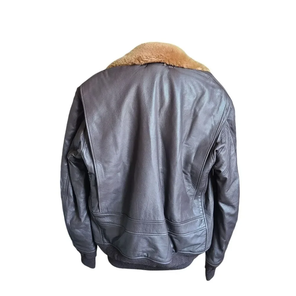 VTG G-1 Flight Aviator Bomber Shearling Mouton Collar  Leather‎ Jacket 42T Repro